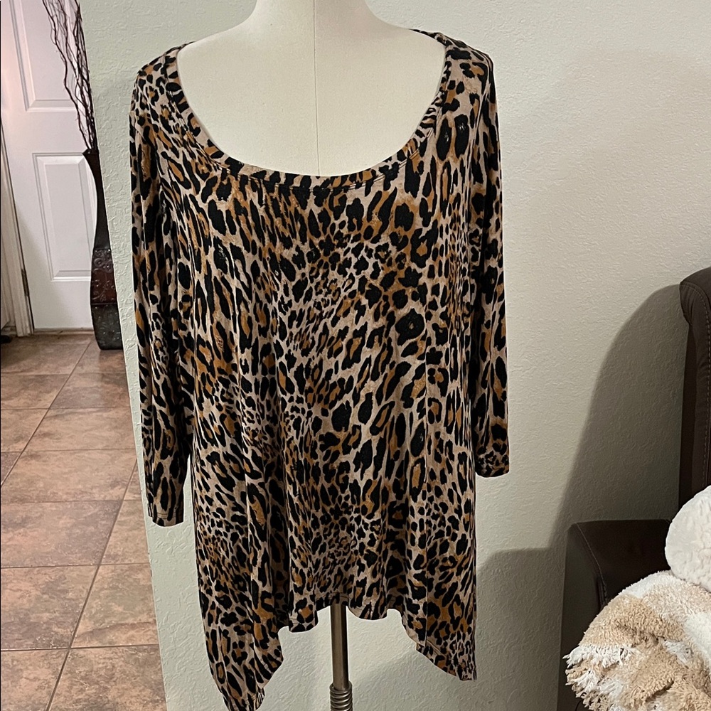 Covington Animal Print Tunic Top - Brown and Black